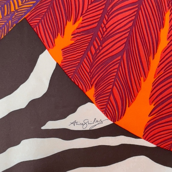 NWT RARE! Hermes Scar Carré 90 "Zebra Pegasus" in Orange & Red by Alice Shirley - Picture 6 of 10